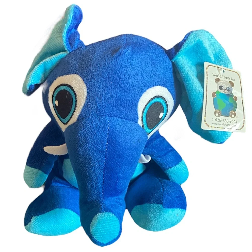 Big Eyes Elephant Luxury Softee Cuddle Soft World Plush Toys Stuffed Animal Blue
